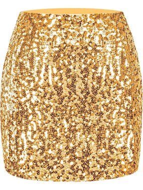 Women's Sequin Sparkle High Waist Bodycon Stretchy Pull On Gold Mini Skirt